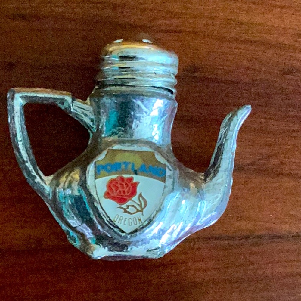 Portland, Oregon Salt Shaker Silver tea pot miniature NPLVC